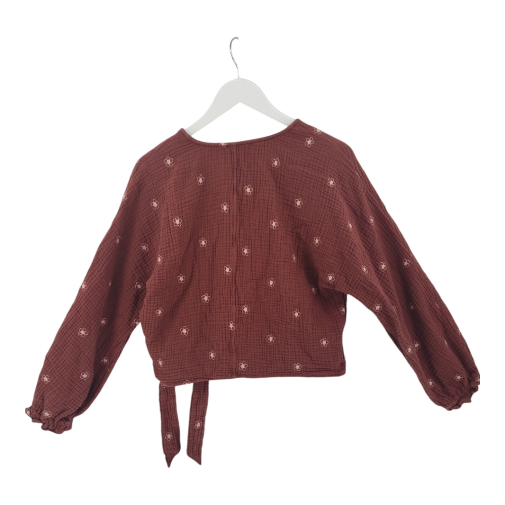 Madewell Lightspun Maira Wrap Top XL Floral Embroidery Cropped Long Sleeve - Picture 3 of 11